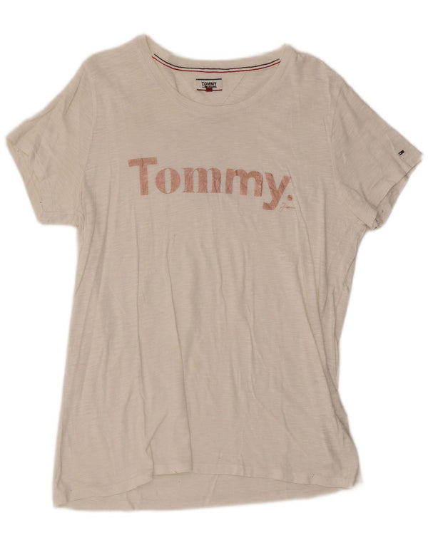Tommy Hilfiger T-shirt graphique pour femme UK 18 XL Blanc Coton
