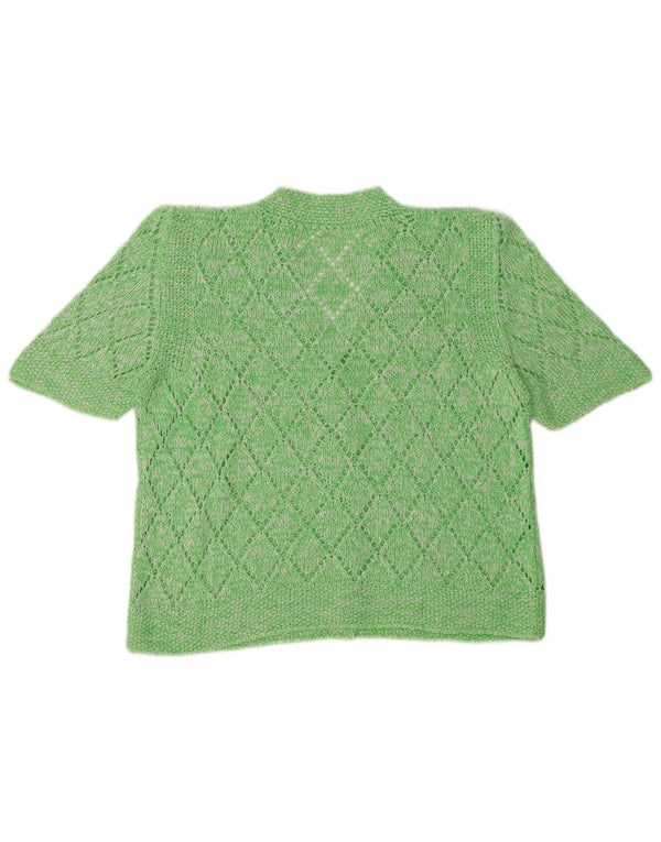 vintage Womens Crop Short Sleeve Cardigan Sweater UK 8 Petit Vert