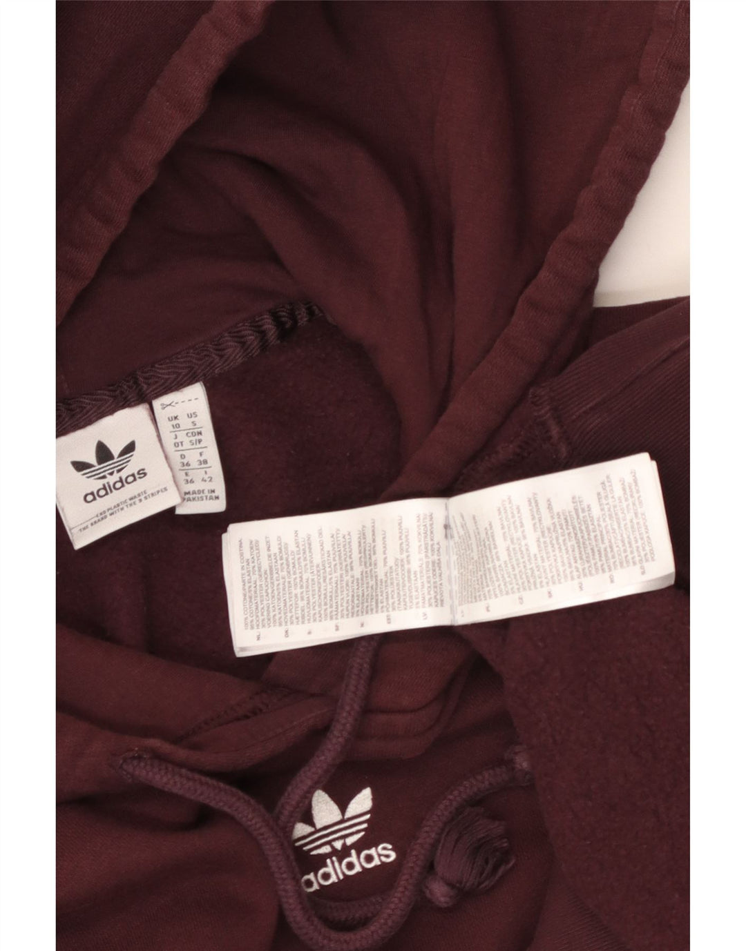 ADIDAS Pull à capuche surdimensionné pour femme UK 10 Petit coton bordeaux
