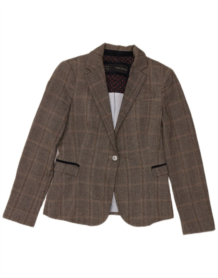 Zara Veste blazer à 1 bouton pour femme UK 10 Petit carreaux gris