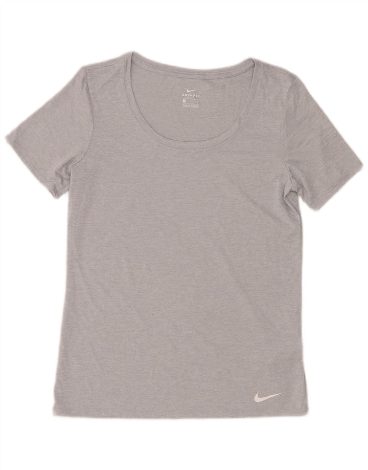 Nike Womens Dri Fit T-Shirt Top UK 10 Petit Gris Moucheté Polyester