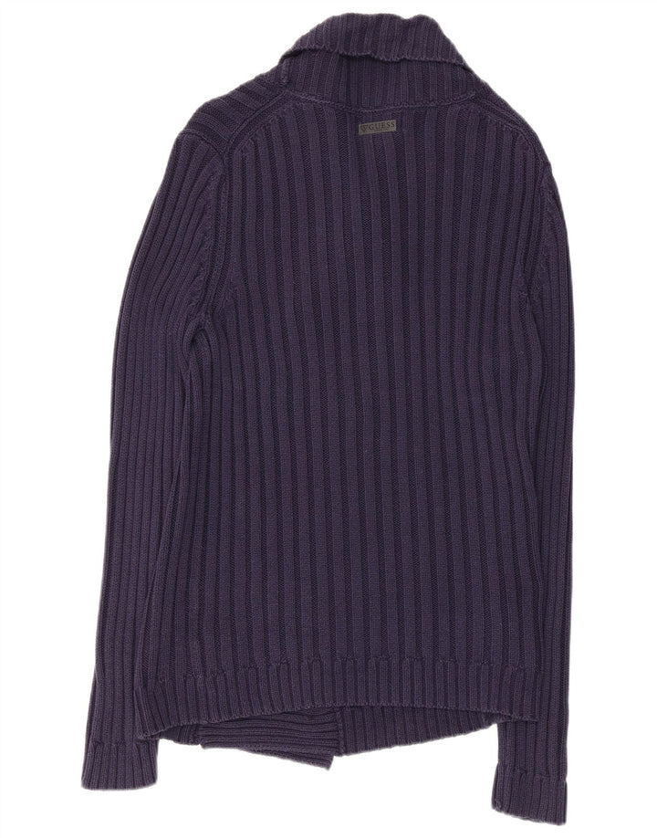 GUESS Cardigan Femme Pull UK 14 Large Bleu Marine Coton