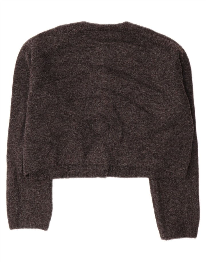 Zara Womens Crop Oversize Cardigan Pull UK 10 Petit Gris Acrylique