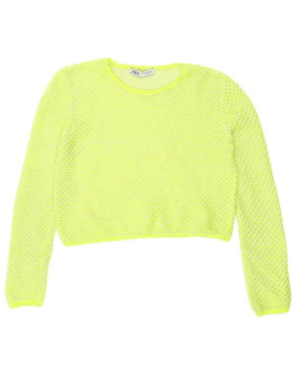 Zara Womens Crop Blouse Top UK 44 Polyester Géométrique Vert Moyen