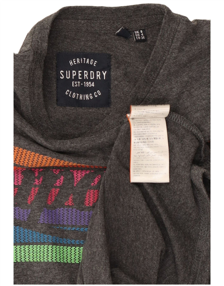 SUPERDRY Femme Heritage Graphic T-Shirt Top UK 8 Small Gris Coton