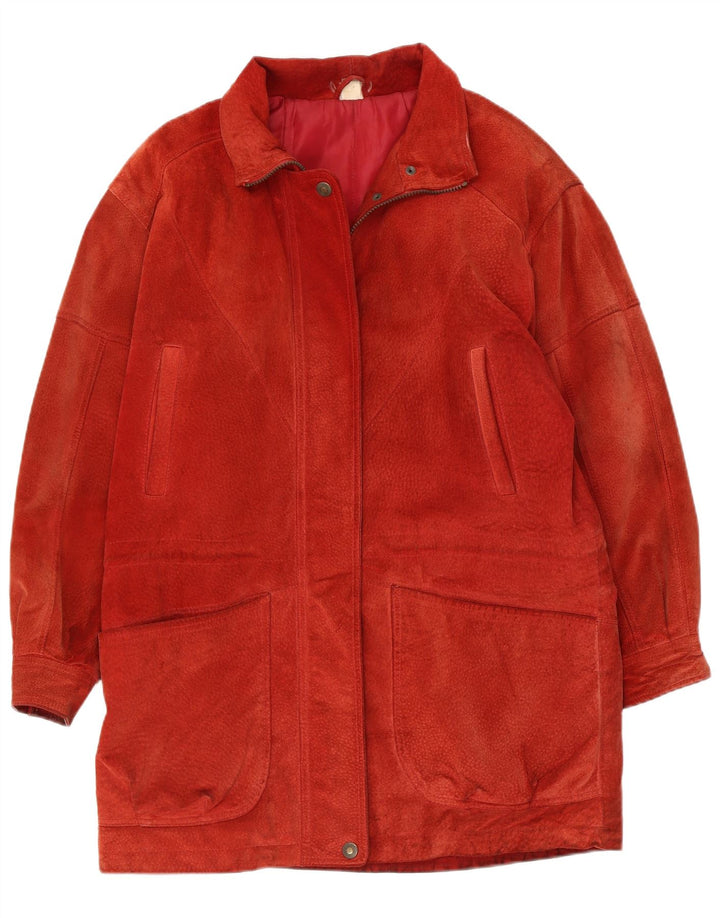 vintage Femmes Suède Overcoat Oversize UK 10 Petit Rouge