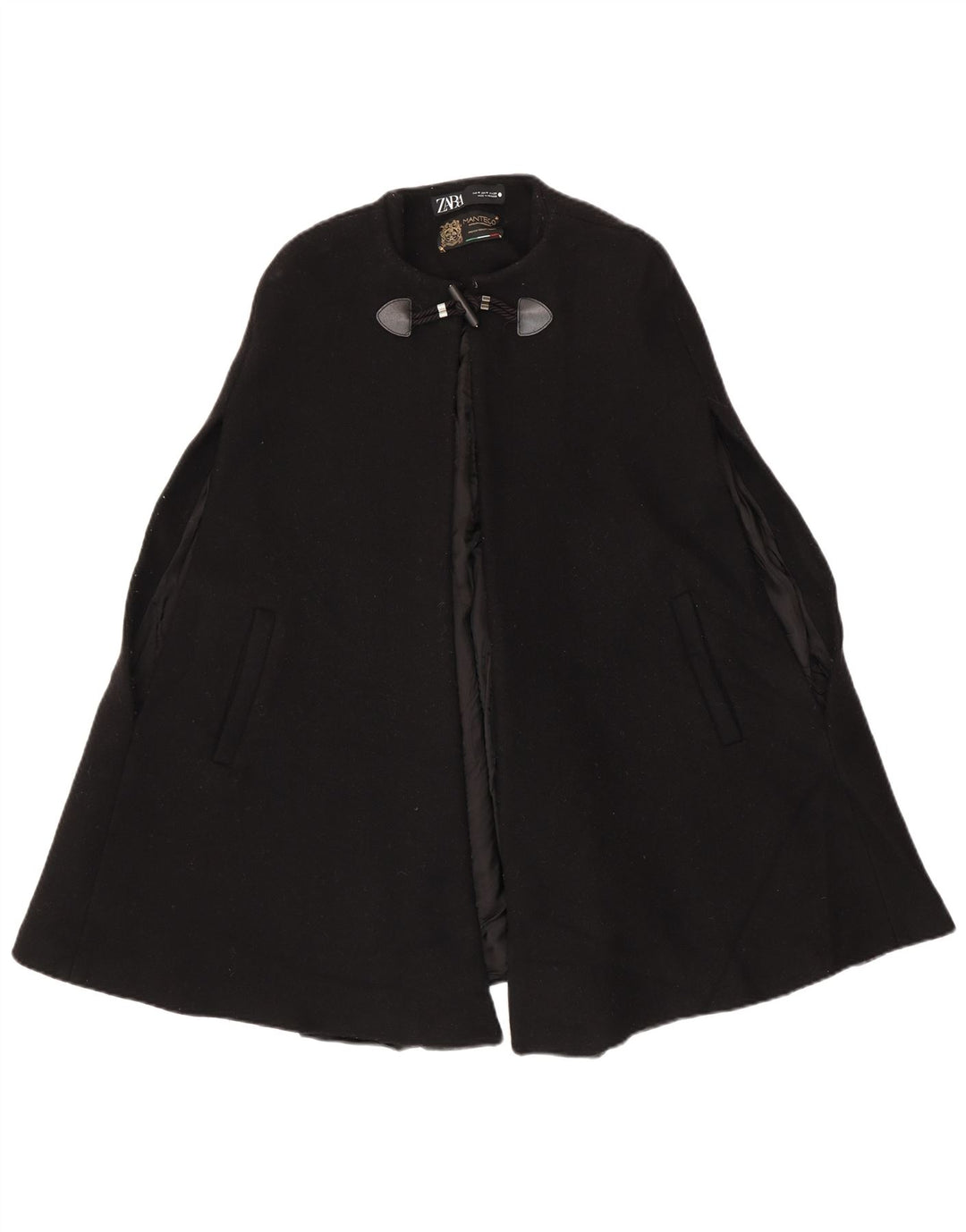 Zara Manteau Cape Femme UK 12 Moyen Noir