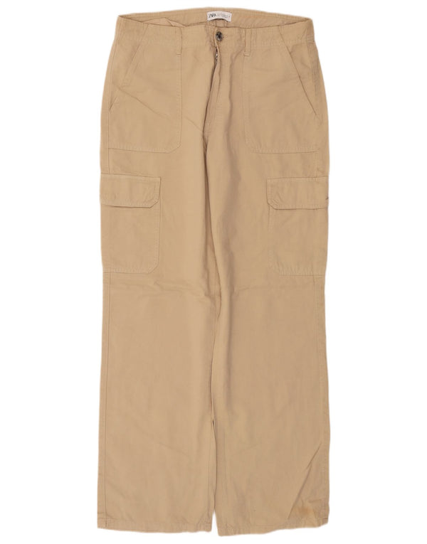 Zara Pantalon cargo droit pour femme EU 42 Large W32 L30 Coton beige