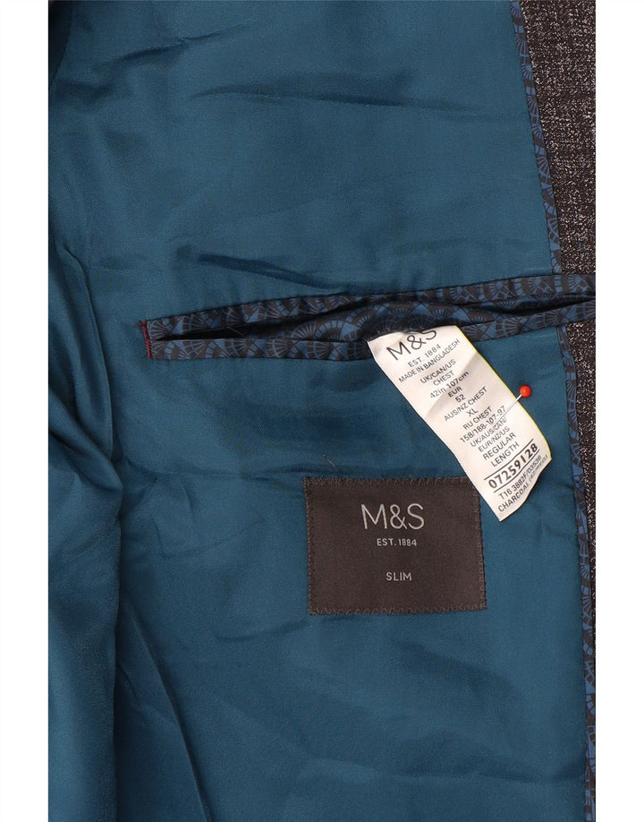 Marks & Spencer Veste blazer slim à 2 boutons pour homme UK 42 XL Gris Polyester