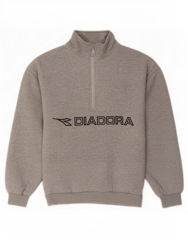 Diadora Sweat-shirt graphique à col zippé pour hommes, petit gris, coton