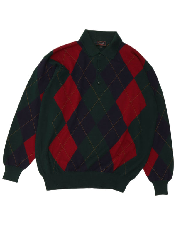 Sky & Eagle Pull à col polo pour homme, grand, vert, argyle/diamant