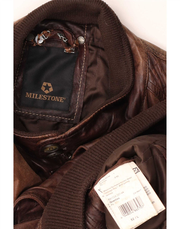 Veste en cuir pour hommes Milestone IT 52 XL Marron