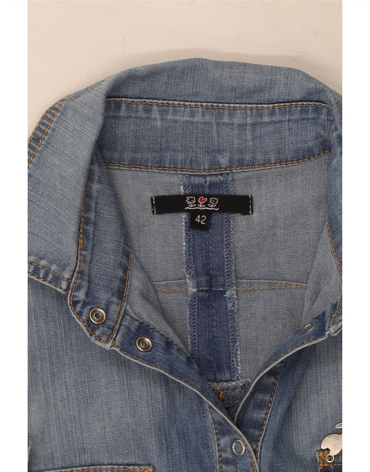 Chemise en jean à manches courtes pour femme Vintage IT 42 Bleu moyen
