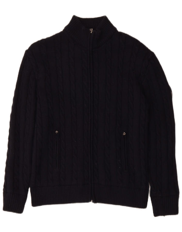 VINTAGE Pull Cardigan Homme Grande Laine Mérinos Bleu Marine