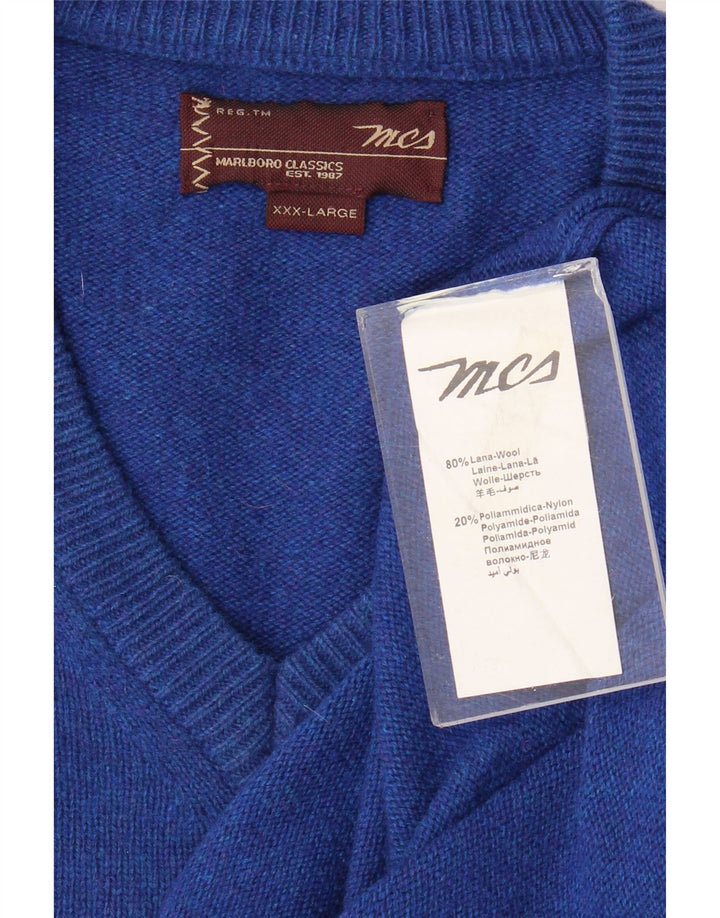 Marlboro Classics Pull col V pour homme 3XL Bleu Laine