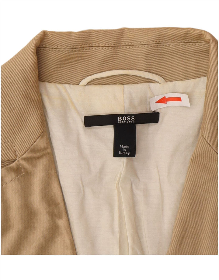 Hugo Boss Veste blazer à 3 boutons pour femme UK 10 Petit coton beige classique