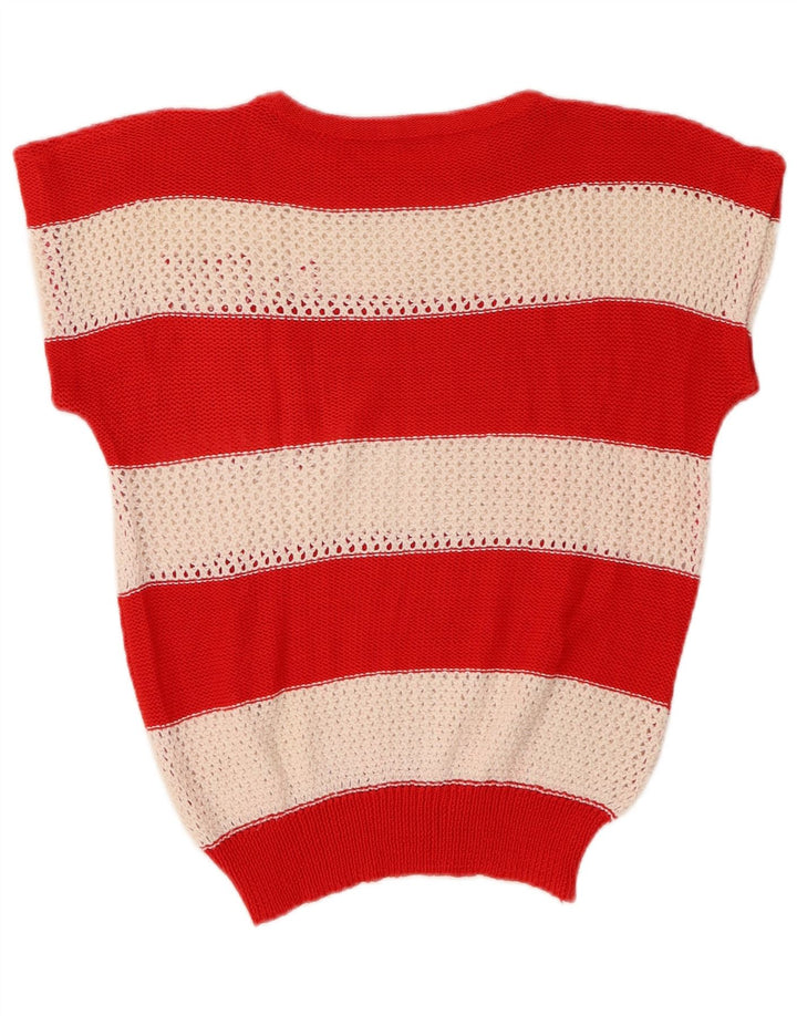 VINTAGE Femmes Crop Crew Neck Jumper Pull UK 14 Moyen Multicolore