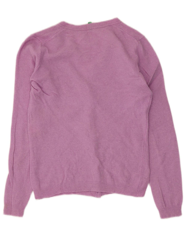 Benetton Womens Crop Cardigan Sweater UK 10 Petite laine vierge rose