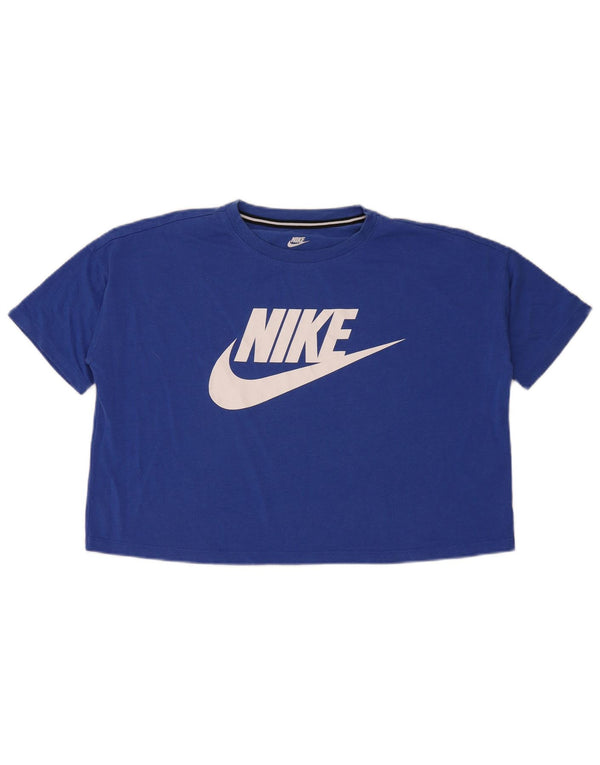 Nike Womens Crop Oversize Graphic T-Shirt Top UK 10 Petit Bleu Modal
