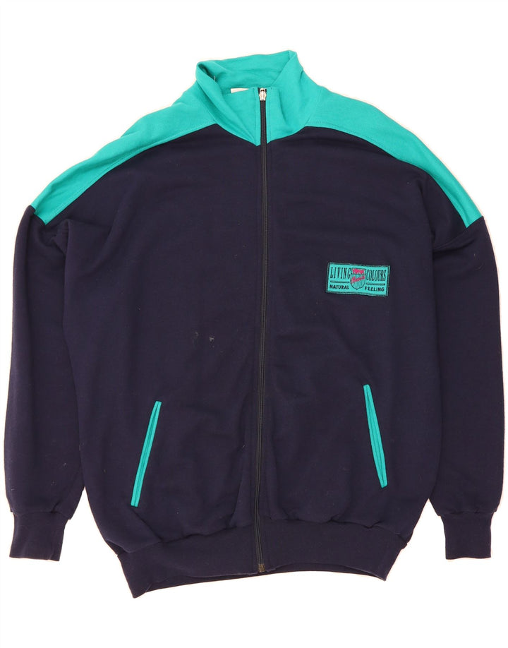 VINTAGE Mens Tracksuit Top Jacket IT 50 Medium Navy Blue Colourblock Vintage Vintage and Second-Hand Vintage from Messina Hembry 