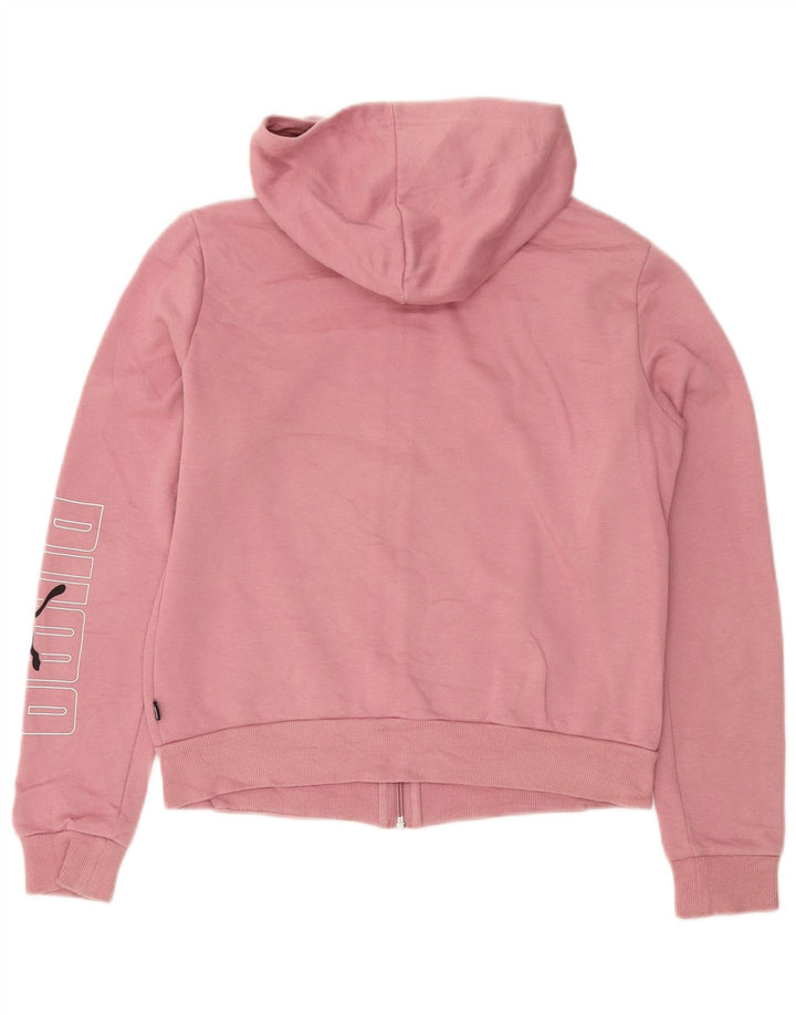 Puma Pull à capuche graphique zippé pour femme UK 14 Coton rose moyen