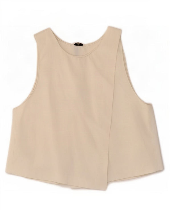 Zara Chemisier court sans manches pour femme UK 12 Medium Off White Viscose