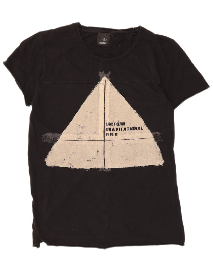 Zara T-shirt graphique pour femme UK 12 Noir moyen