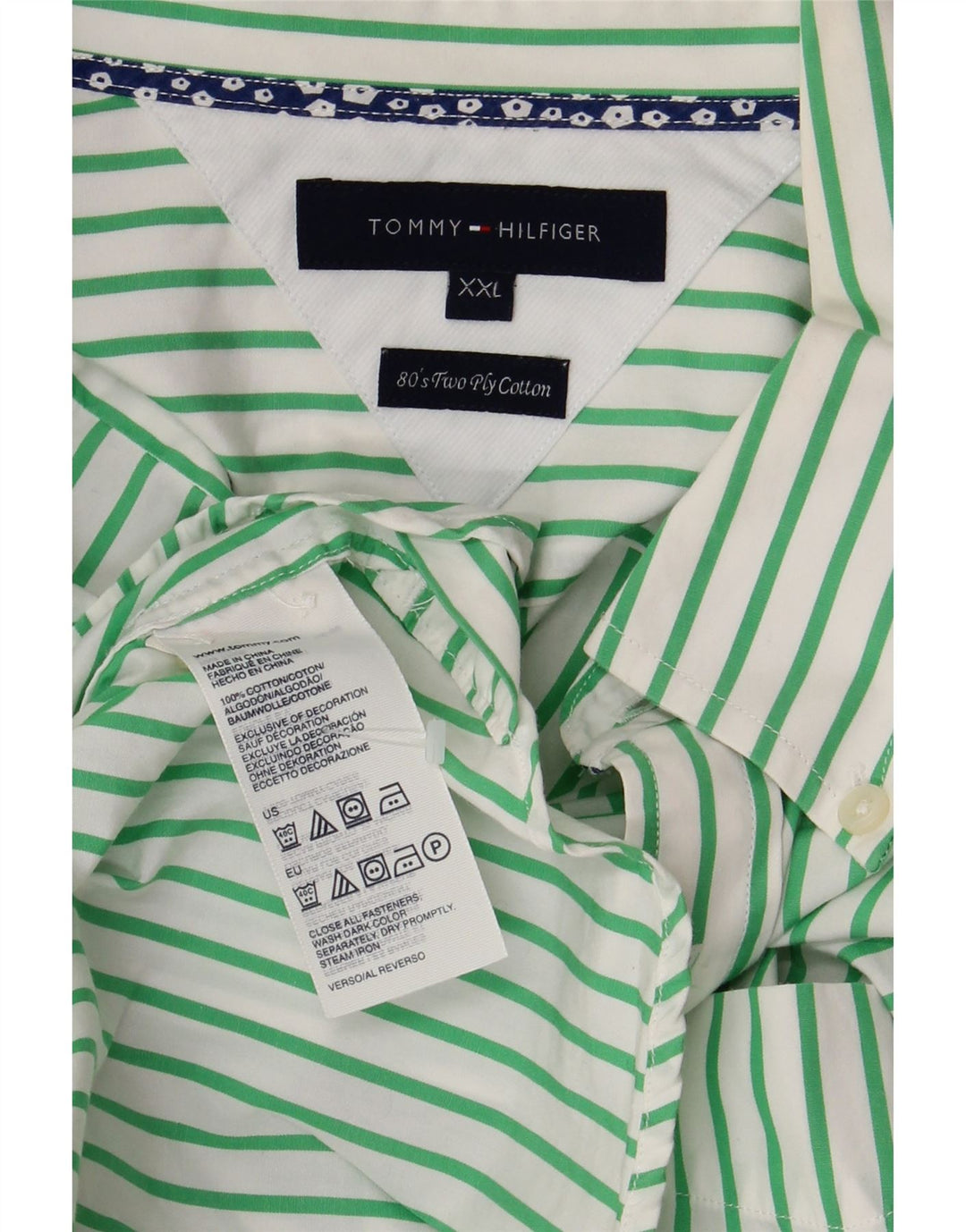 TOMMY HILFIGER Chemise Homme 2XL Coton à fines rayures vert