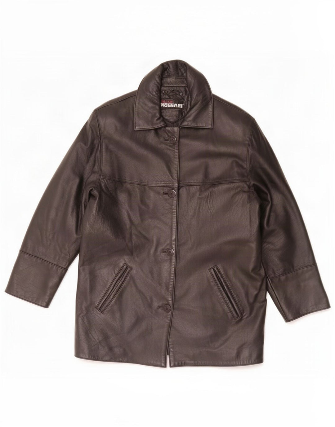 Giorgio Mobiani Veste en cuir surdimensionnée pour femme UK 10 Small Noir