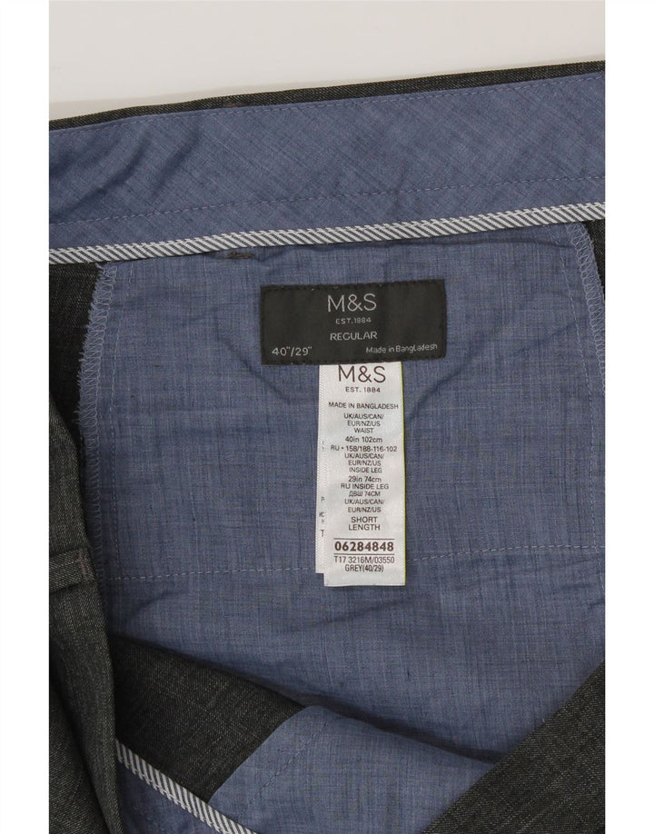MARKS & SPENCER Mens Straight Chino Trousers W40 L29 Grey Polyester