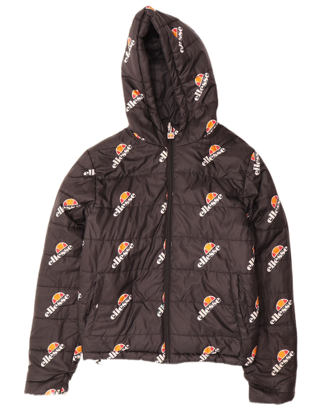 Ellesse Veste matelassée réversible à capuche surdimensionnée pour femme UK 8 Small Noir
