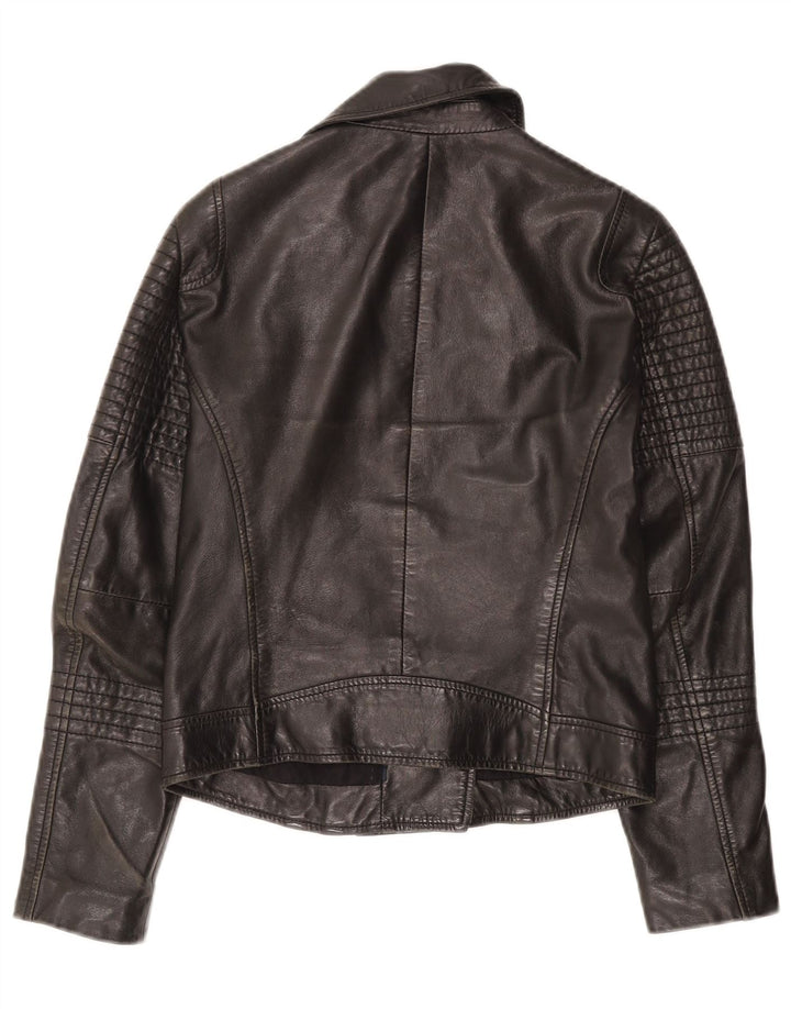 WHISTLES Veste de motard en cuir pour femme UK 8 Petit cuir noir