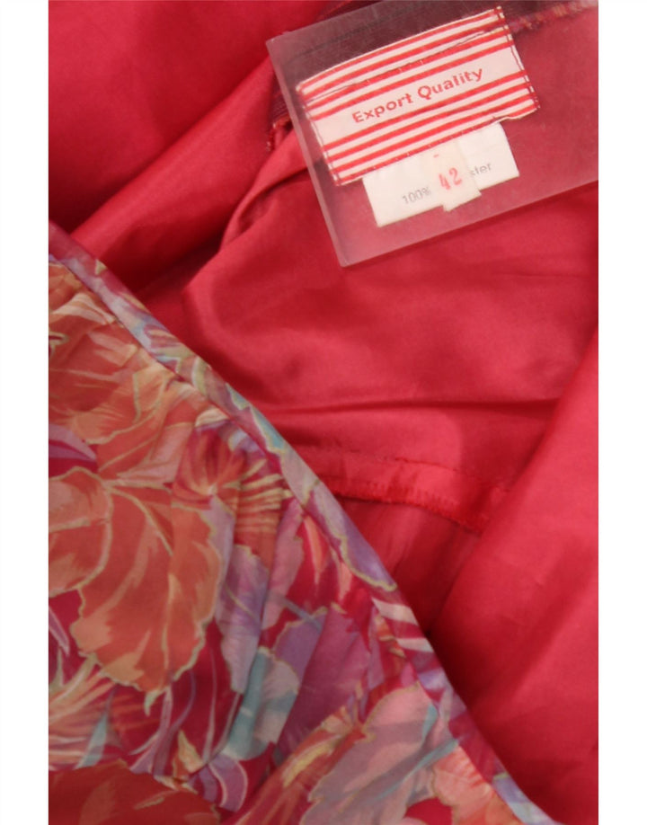VINTAGE Robe longue à manches 3/4 pour femme IT 42 Polyester floral rouge moyen
