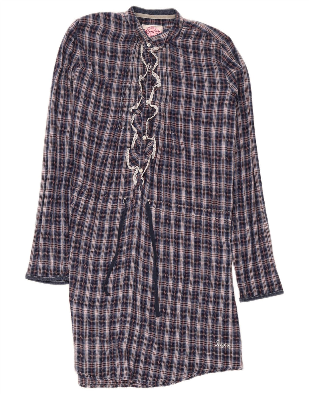 Replay Robe droite pull à volants sur le devant pour fille 13-14 ans Bleu marine à carreaux