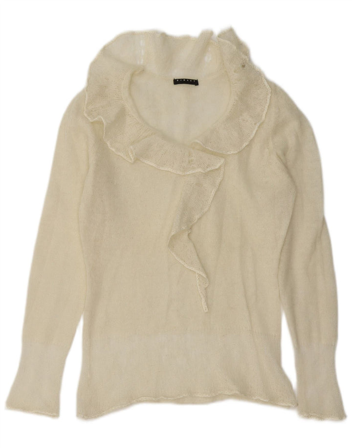 Sisley Pull à col polo à volants sur le devant pour femme UK 12 Medium Off White