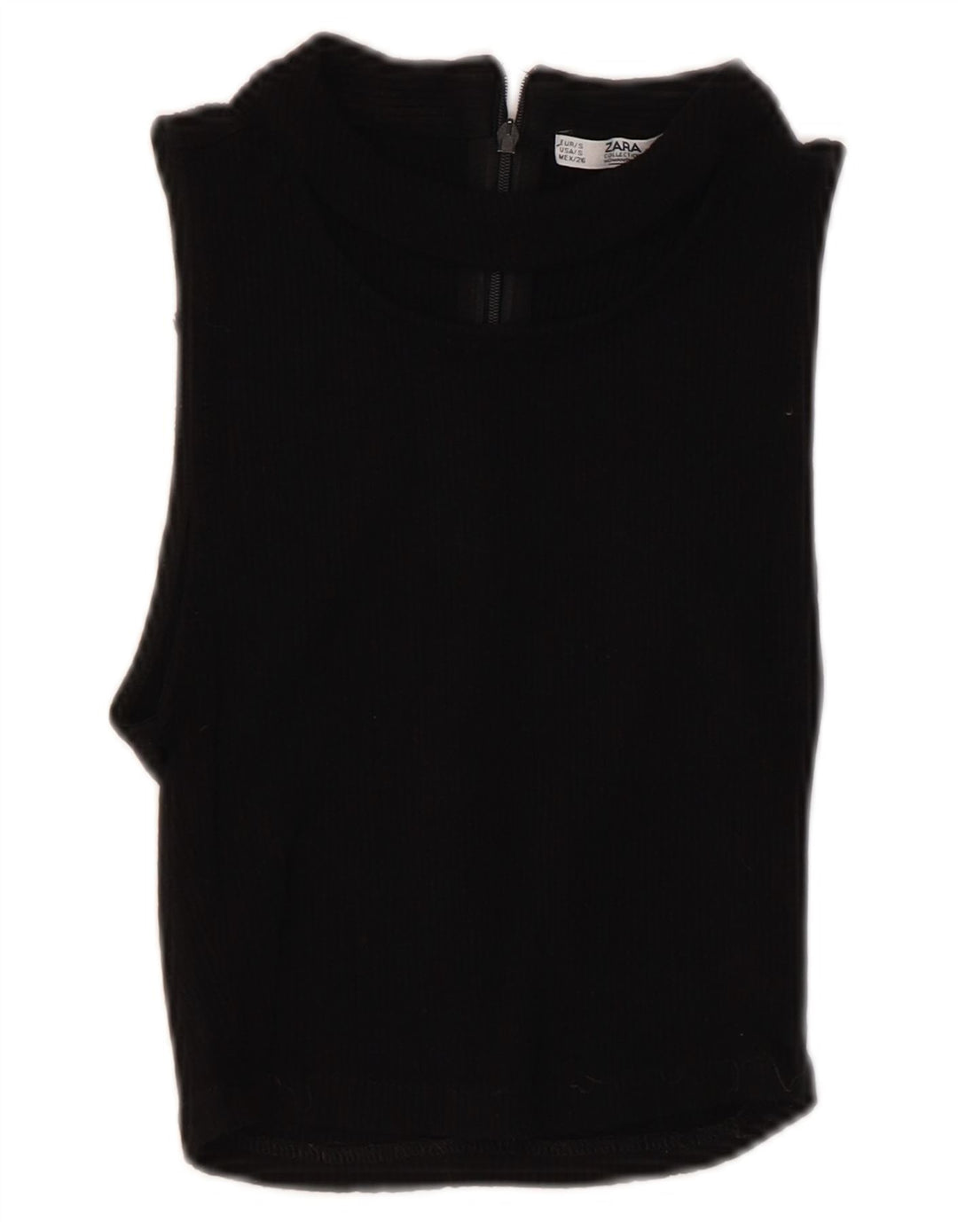 Zara Femme Haut Court Sans Manches UK 8 Petit Viscose Noir