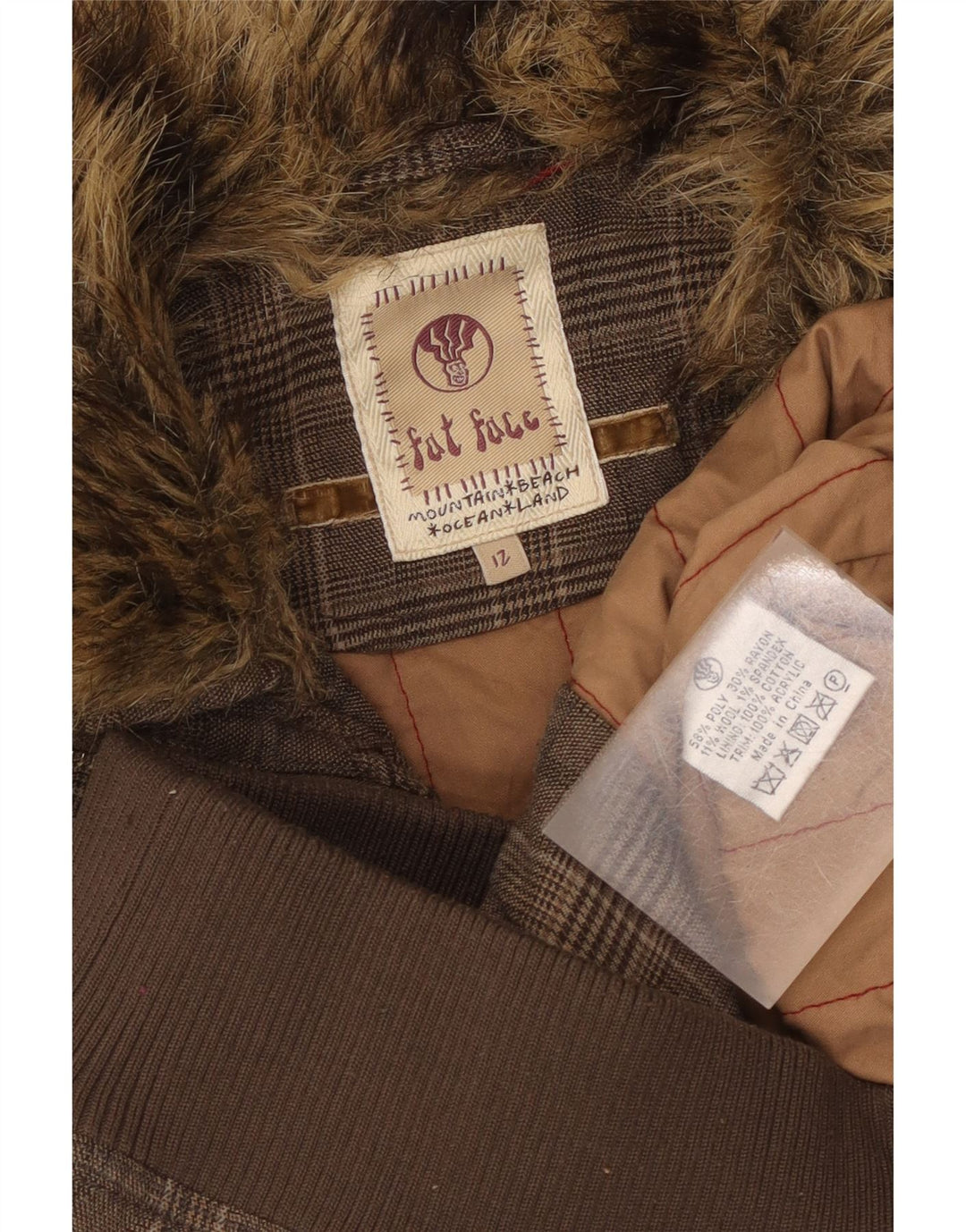 Fat Face Gilet Femme UK 12 Marron Moyen Pied-de-Poule Polyester