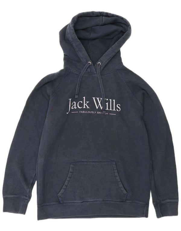 Jack Wills Pull à capuche graphique pour femme UK 12 Bleu marine moyen Coton