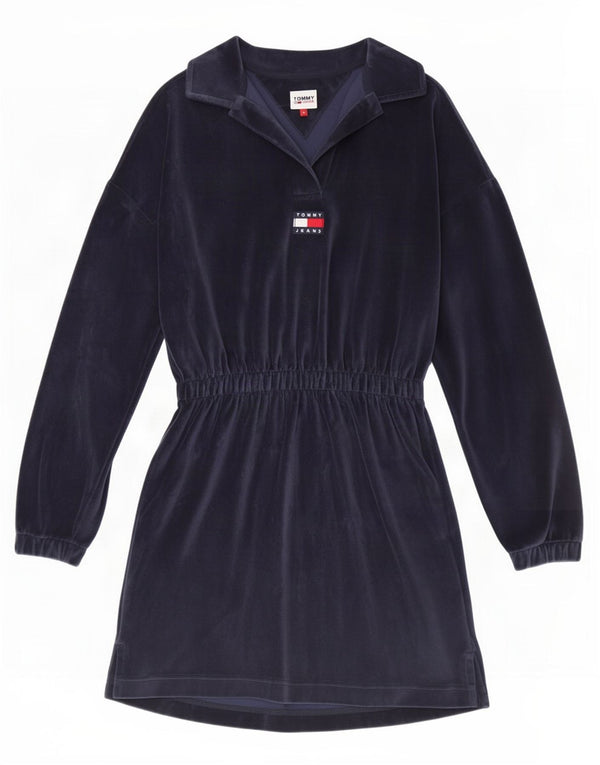 Tommy Hilfiger Robe pull surdimensionnée en velours pour femme UK 10 Small Bleu marine