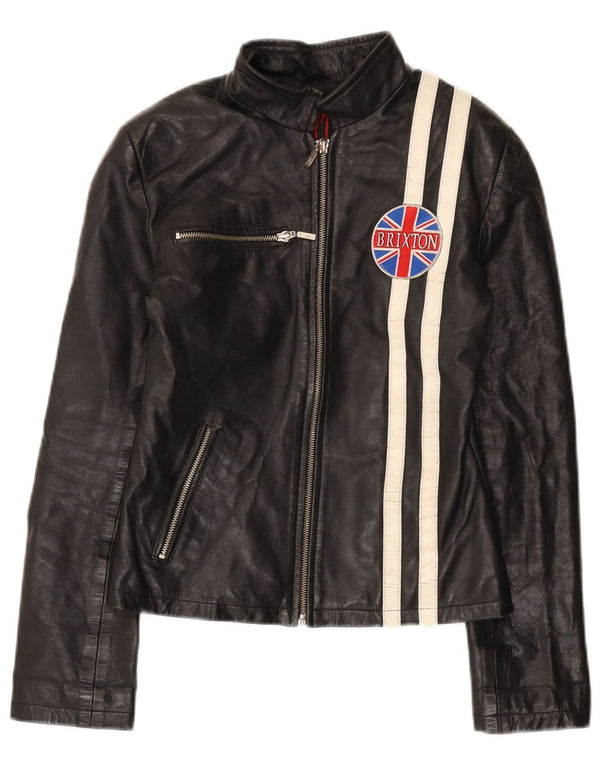 BRIXTON Veste en cuir pour femme UK 10 Petit cuir color block noir