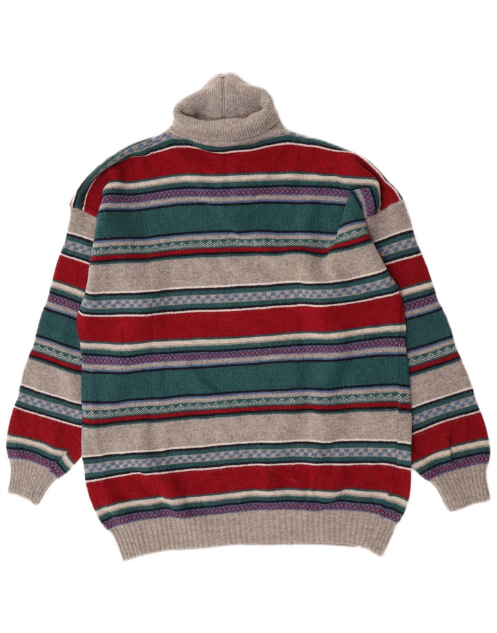 vintage Mens Zip Neck Jumper Pull Grande laine d’agneau rayée multicolore