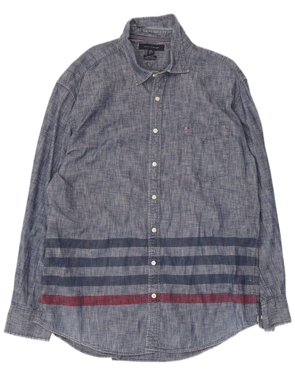 Tommy Hilfiger Chemise ajustée sur mesure pour homme Taille 18 1/2 2XL Bleu marine rayé