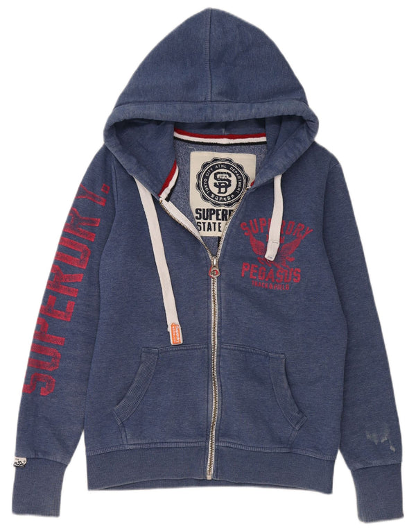 Superdry Pull à capuche Graphic Regular Fit pour femme UK 16 Large Bleu Coton