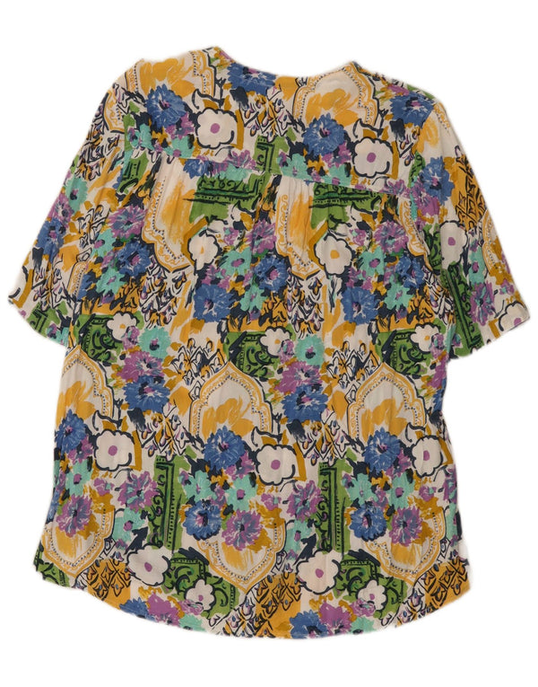 vintage Femme Chemise À Manches Courtes Blouse UK 14 Grand Floral Multicolore