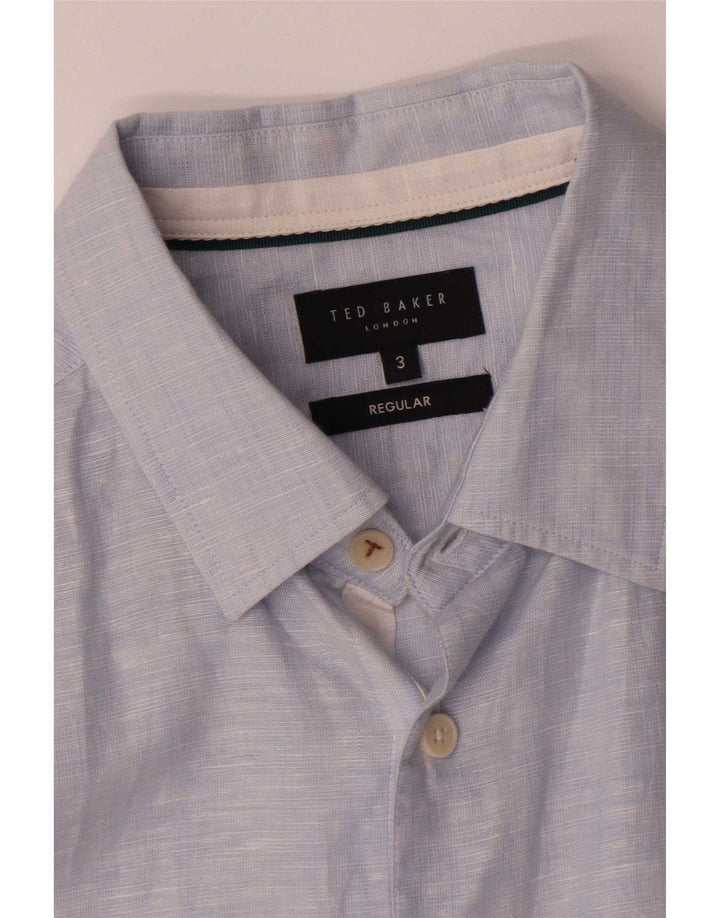 Ted Baker Chemise coupe régulière pour homme Taille 3 Bleu moyen Lin