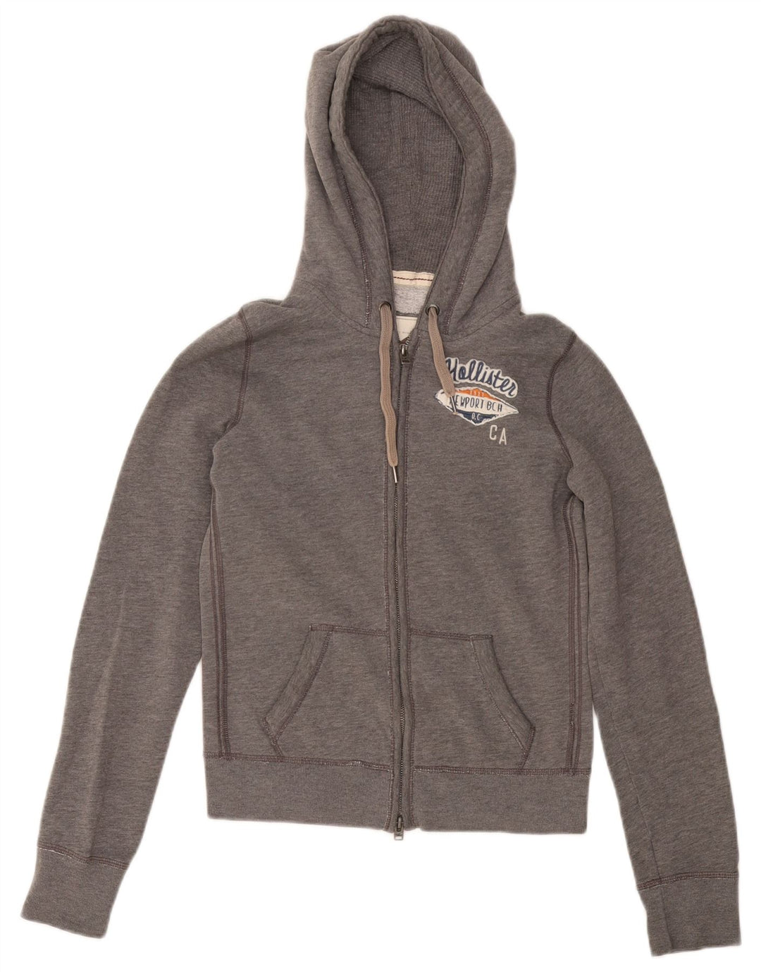 HOLLISTER Pull à capuche zippé graphique pour femme UK 10 Small Gris Coton