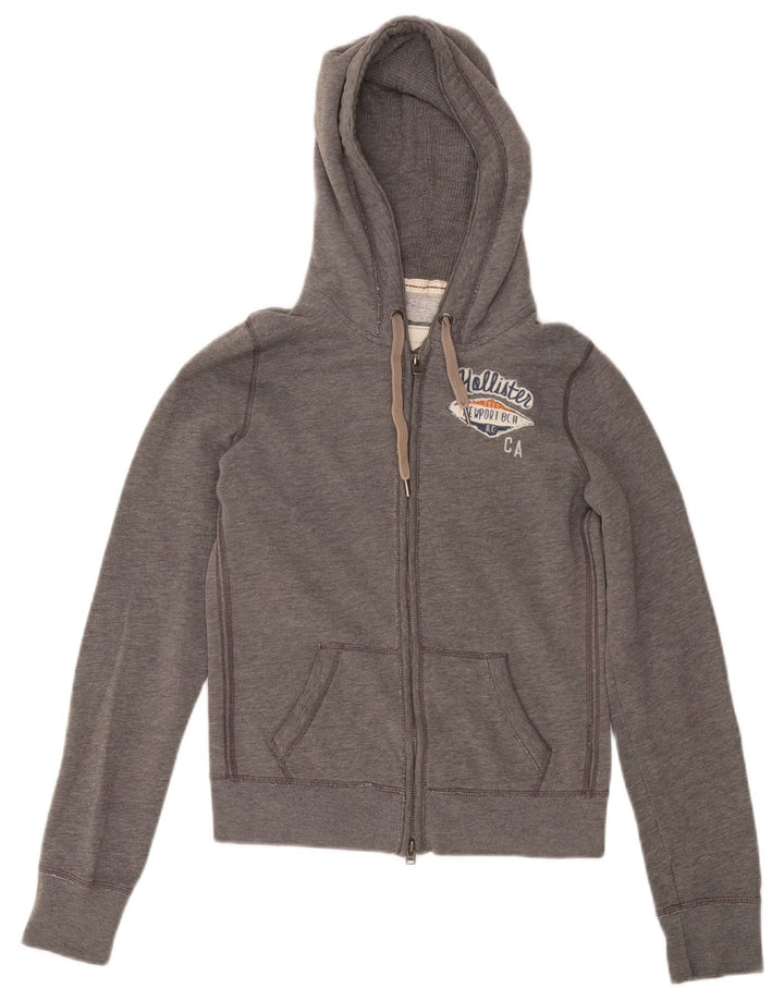 HOLLISTER Pull à capuche zippé graphique pour femme UK 10 Small Gris Coton
