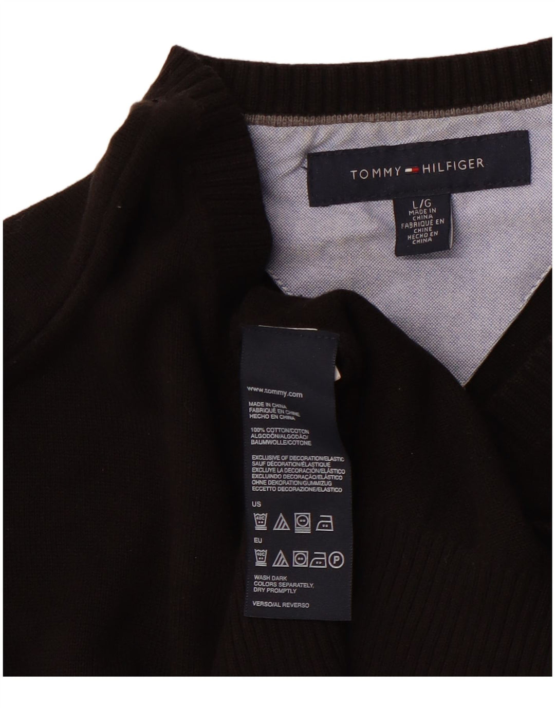 TOMMY HILFIGER Pull col V pour homme en coton noir Large