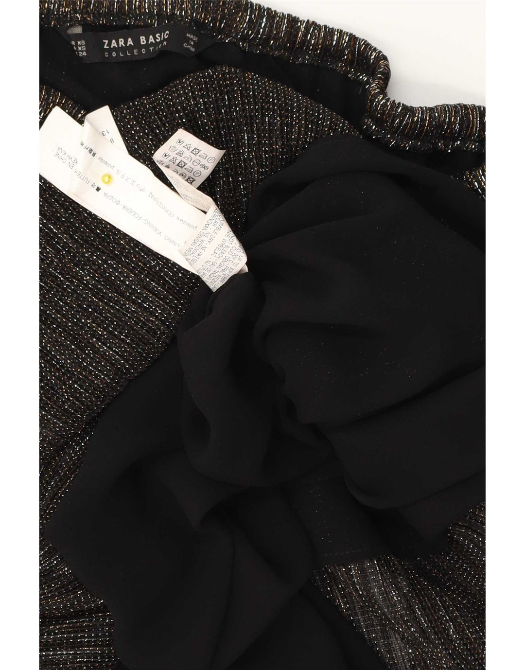 Zara Haut court surdimensionné à épaules dénudées pour femme UK 4 XS Polyester moucheté noir