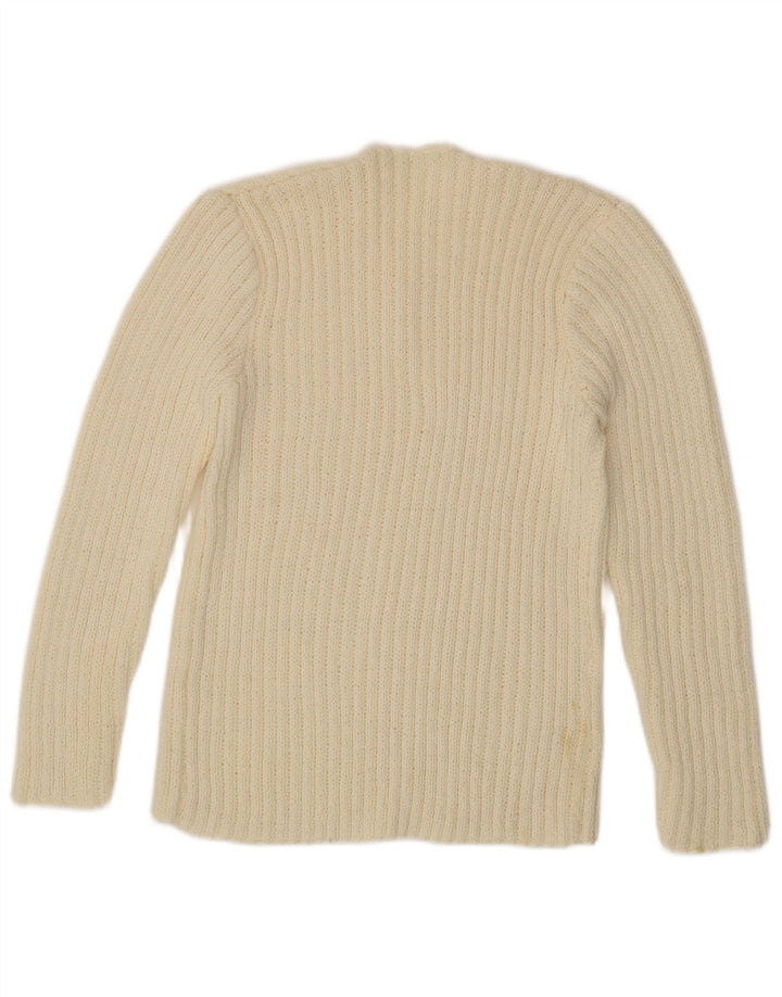 VINTAGE Pull col boutonné pour femme UK 12 Medium Off White